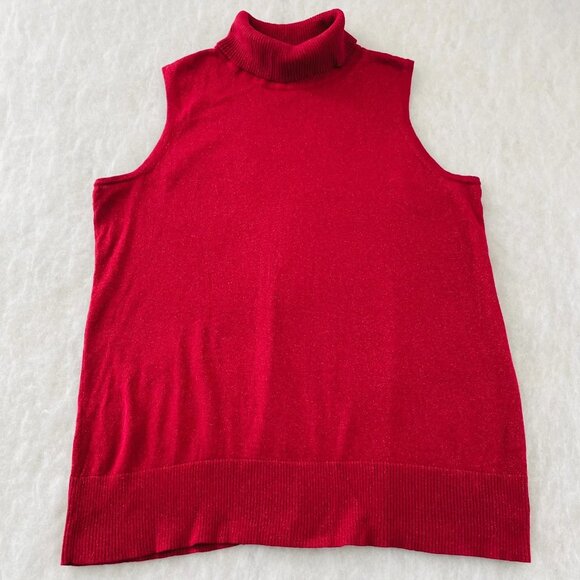 Catherines Womens Red Glitter Sleeveless Turtleneck Sweater Size 1X (18/20W) - Picture 1 of 7